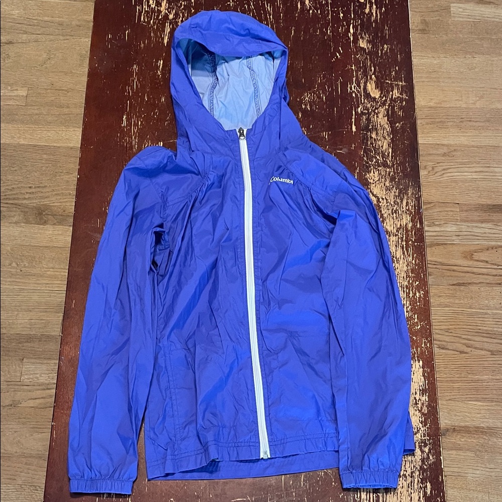Girls Columbia Vibrant Blue Hooded Windbreaker/Water Reistant Large